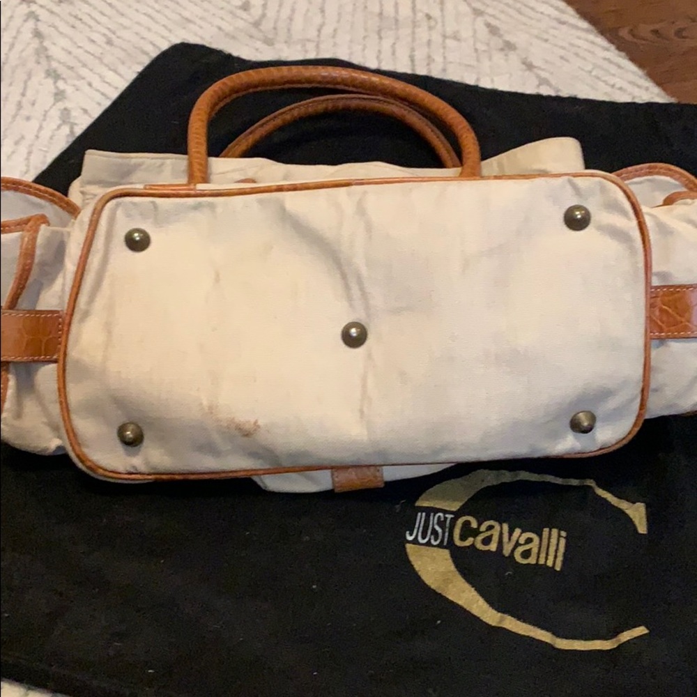 Just Cavalli leather canvas hand bag tan brown - Picture 5 of 8